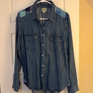 C&C California Unusual Denim Shirt w Blue Plaid Detail (M)